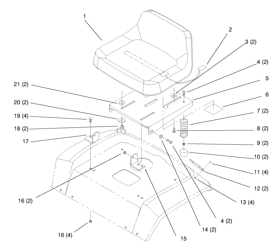 Seat Diagram and Parts List for 72102 8900001 - 8900399 Toro Lawn Tractor