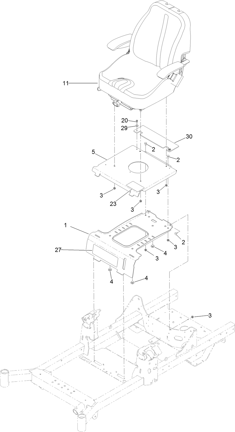 Seat Mount Assembly Diagram and Parts List for 74454 400000000-999999999 Toro Lawn Tractor
