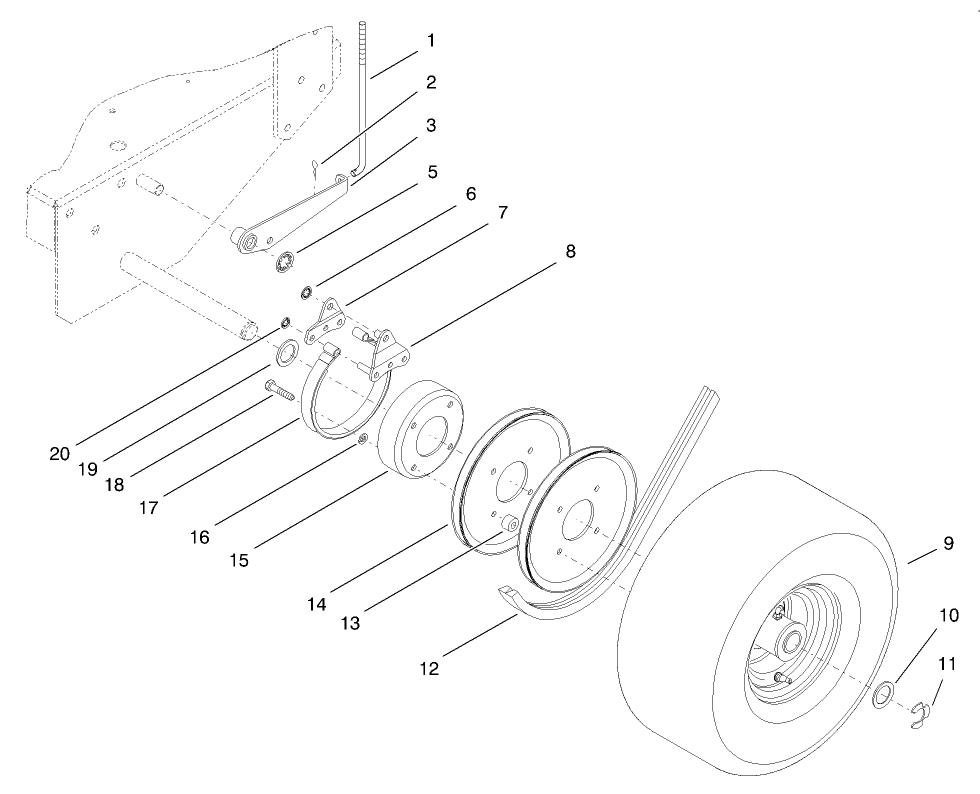 Brake, Wheel Pulley & Wheel Assembly Diagram and Parts List for 30182 890001 - 899999 Toro Lawn Tractor Accessories