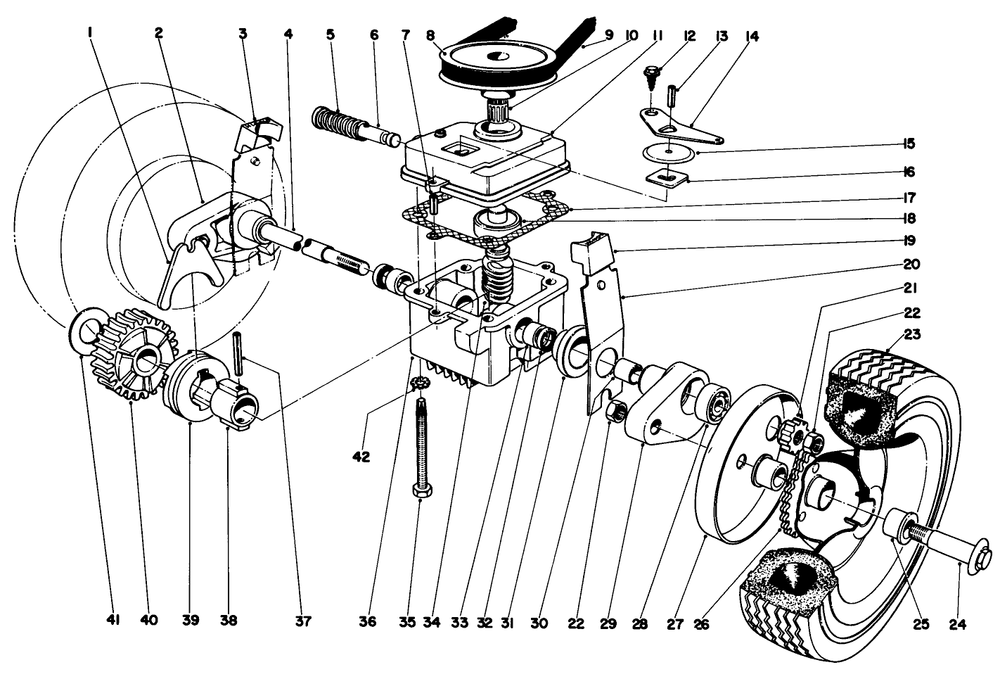 Front Axle & Gear Case Assembly Diagram and Parts List for 21666 0000001 - 0033908 Toro Lawn Mower