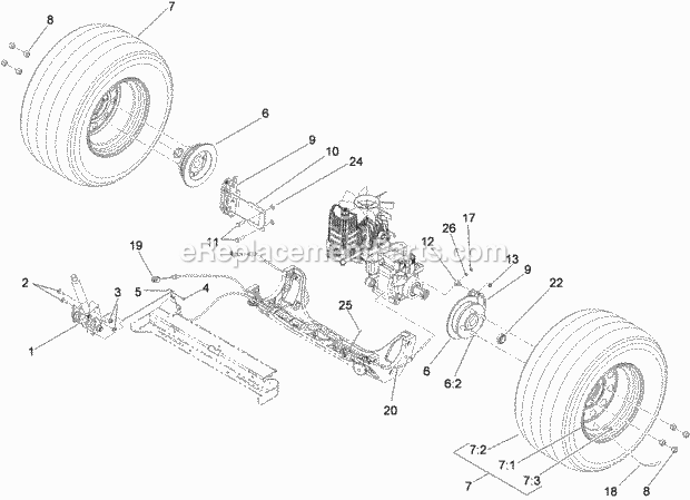 Rear Wheel And Park Brake Assembly Diagram and Parts List for 74901CP 311000001-311999999 Toro Lawn Mower