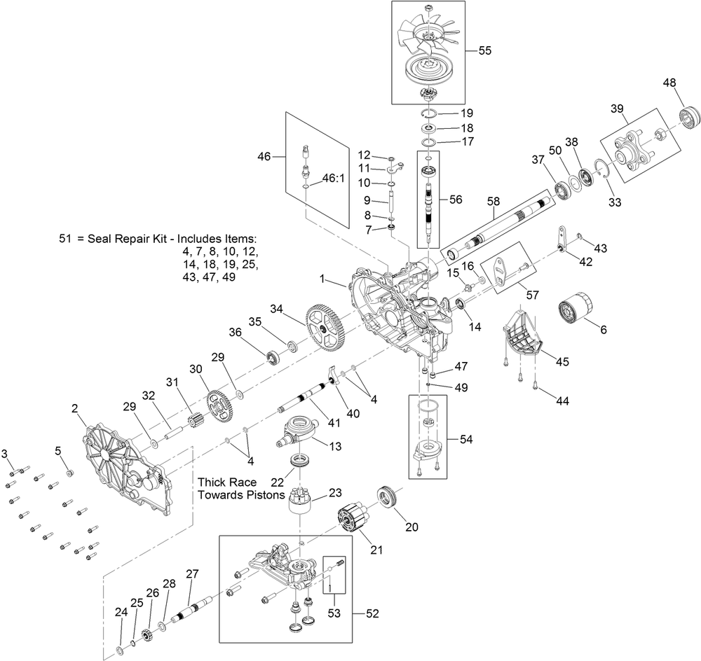 Lh Hydro Transmission Assembly No. 127-3381 Diagram and Parts List for 74882 315000001 - 315999999 Toro Lawn Tractor