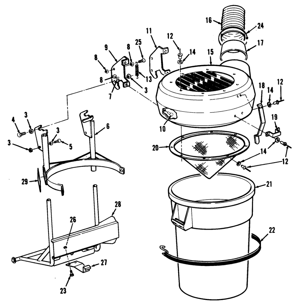 Canister & Frame Assembly Diagram and Parts List for 07-52VY01 2000001 - 2999999 Toro Lawn Tractor Accessories