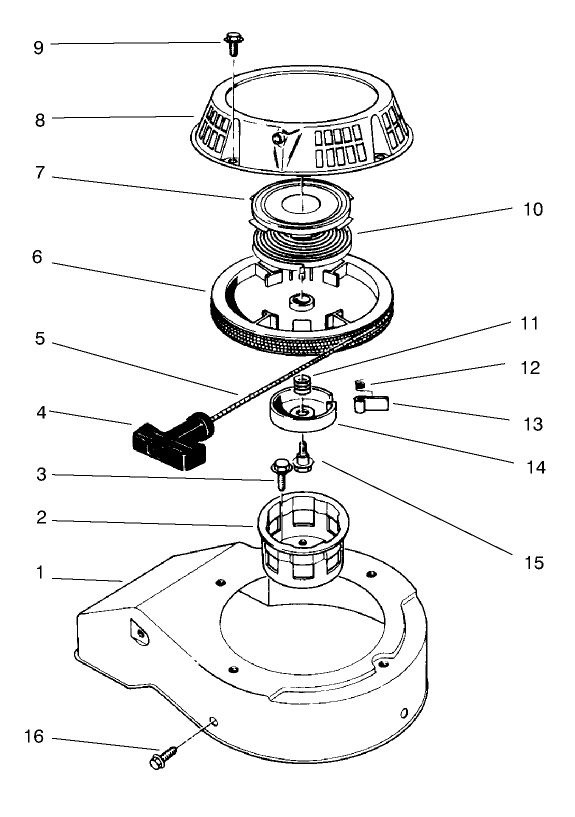 Recoil Assembly(Model No. 47pt7-7) Diagram and Parts List for 22043 8900001 - 8999999 Toro Lawn Mower