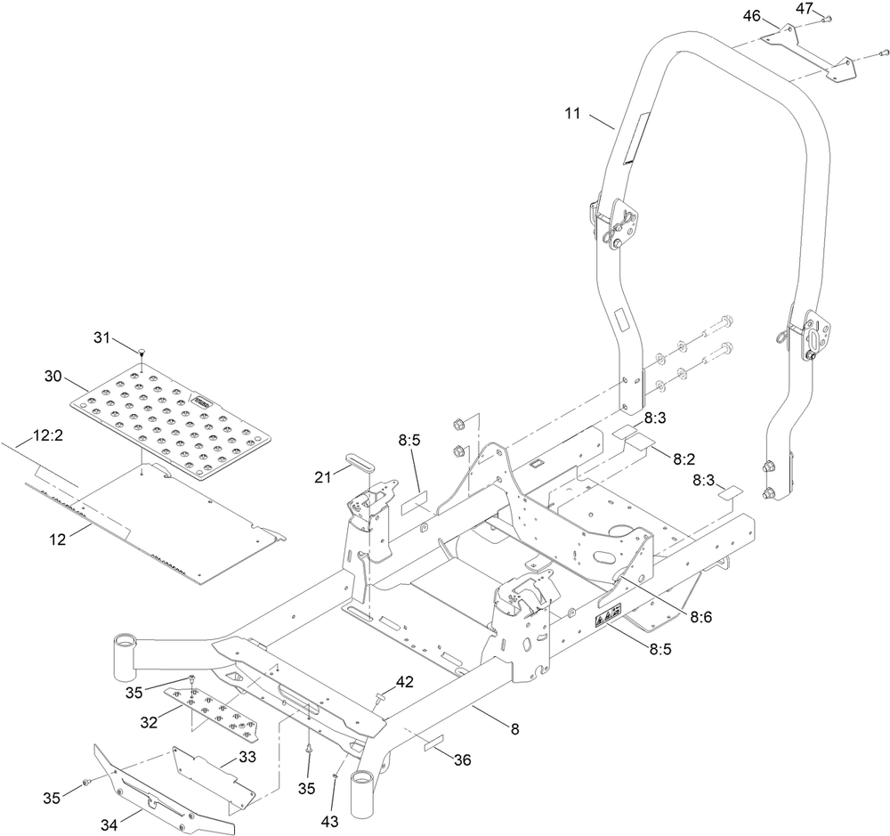 Frame Assembly Diagram and Parts List for 76602 400000000 - 412999999 Toro Lawn Tractor