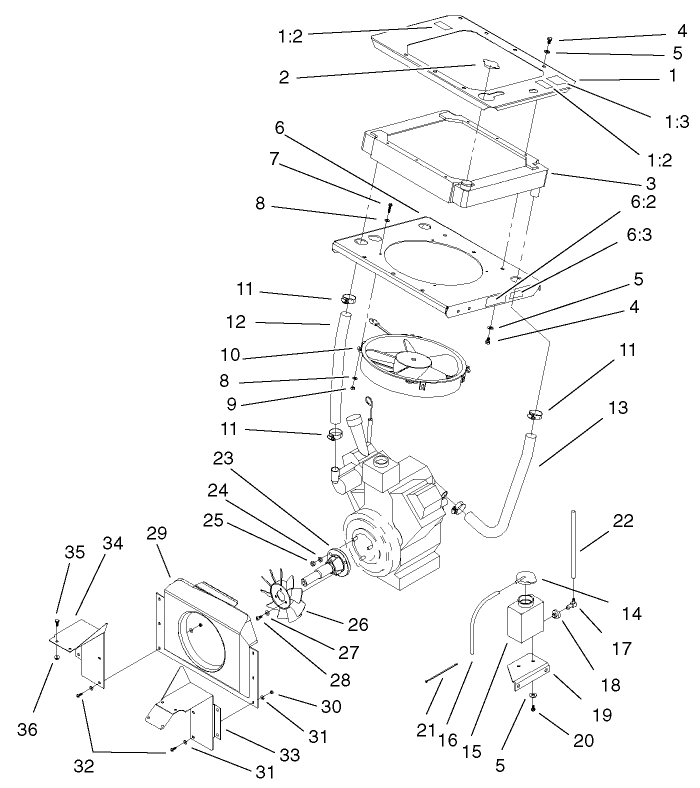Engine Assembly 2 Diagram and Parts List for 74213 (210000001-210999999)(2001) Toro Lawn Mower