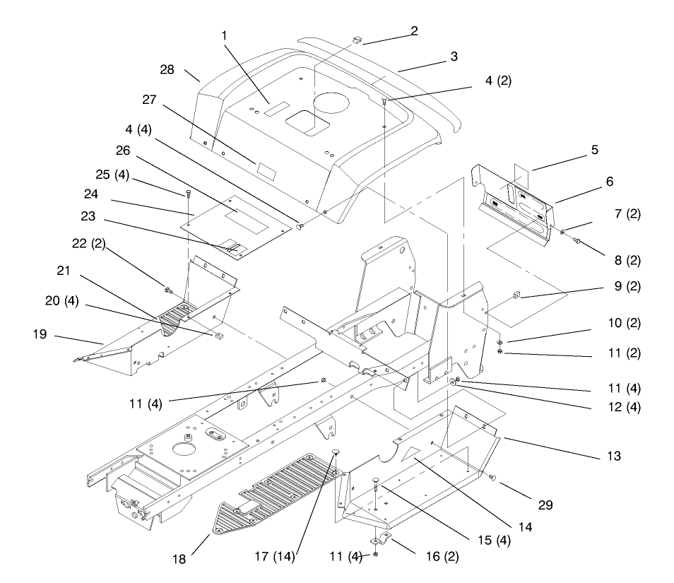 Fender And Footrest Diagram and Parts List for 72102 8900001 - 8900399 Toro Lawn Tractor
