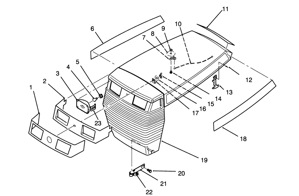 Hood Assembly Diagram and Parts List for 72081 3900001 - 3999999 Toro Lawn Tractor