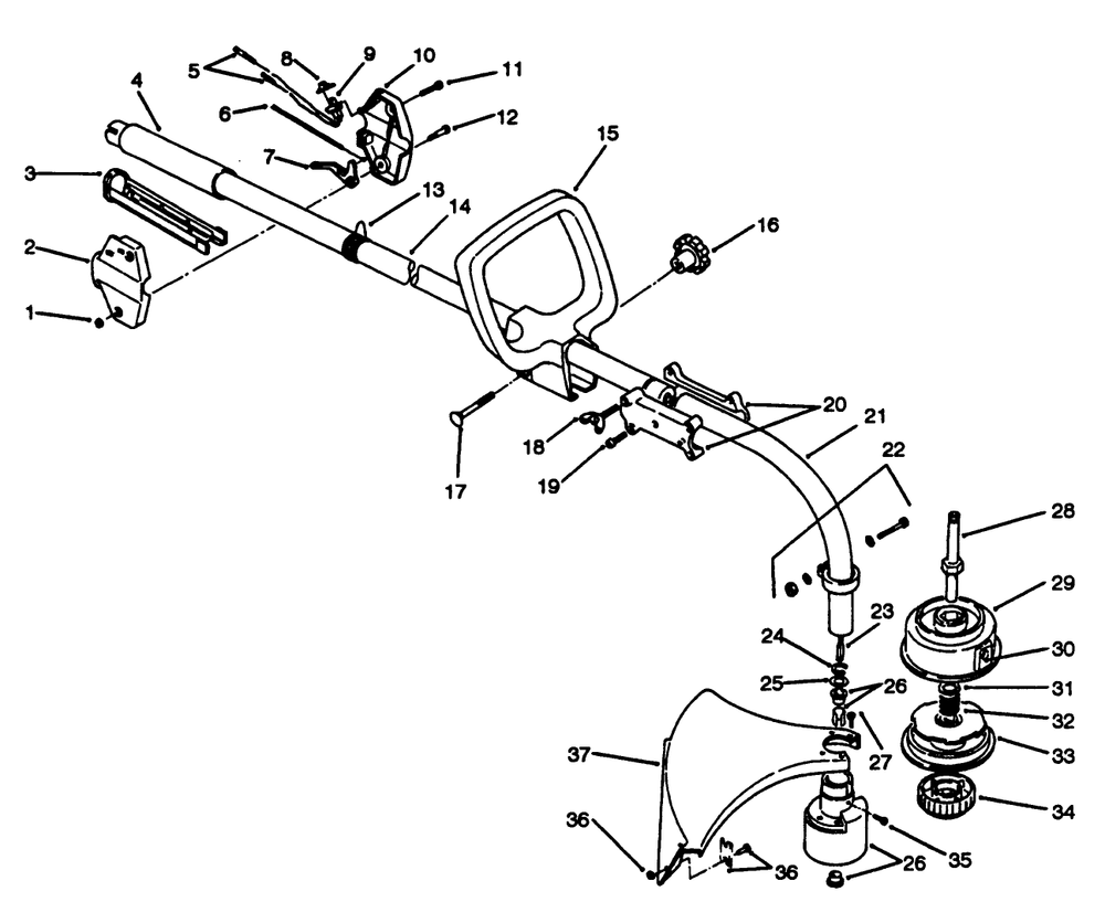 Handle Assembly Model No. 51638 Diagram and Parts List for 51653 3900001 - 3999999 Toro Trimmer