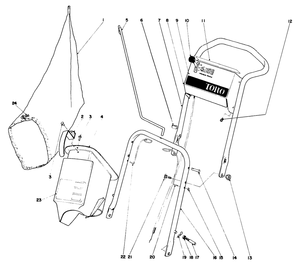 Handle Assembly Diagram and Parts List for 19400 4000001 - 4999999 Toro Lawn Mower