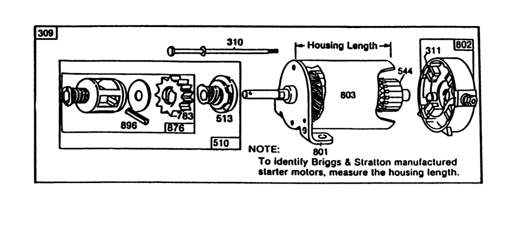 Briggs & Stratton Starter Motor Assembly 8 H.P. Rear Engine Rider Electric Model 56150 Diagram and Parts List for 56175 8000001 - 8999999 Toro Lawn Tractor