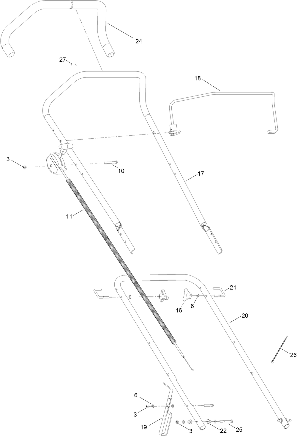 Handle Assembly Diagram and Parts List for 2610 315000001 - 315999999 Toro Lawn Tractor Accessories