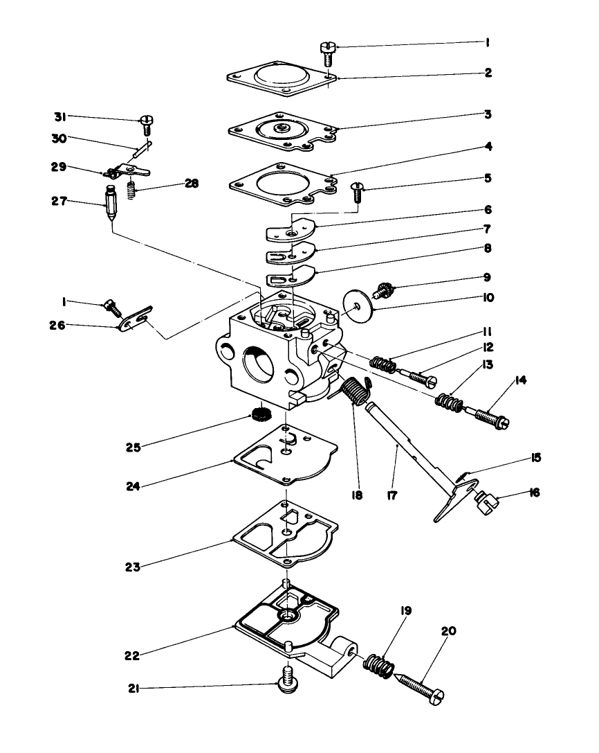 Carburetor Assembly Diagram and Parts List for 51607 4000001 - 4999999 Toro Trimmer
