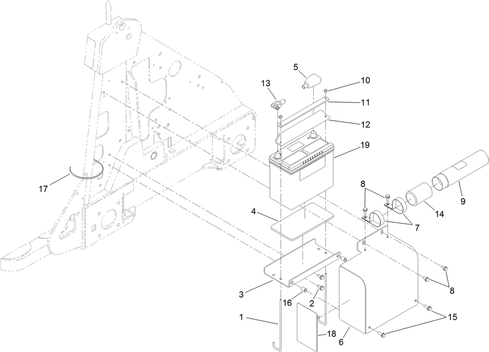 Battery Mount Assembly Diagram and Parts List for 22337CP 404340000 - 405699999 Toro Lawn Tractor Accessories