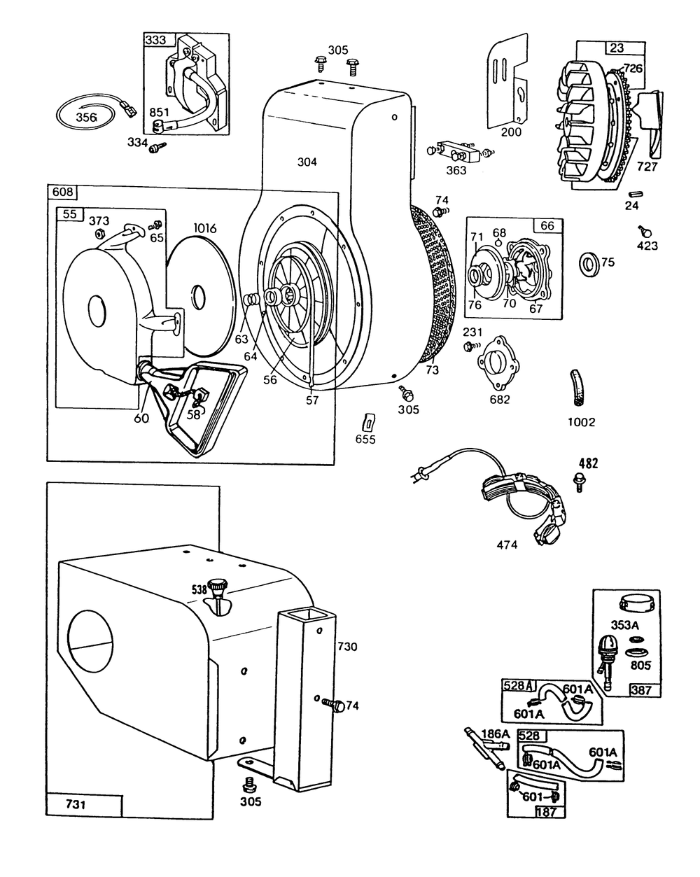 Engine Briggs & Stratton Model 190406 Type 3083-01 Diagram and Parts List for 38570 8000001 - 8999999 Toro Snow Blower