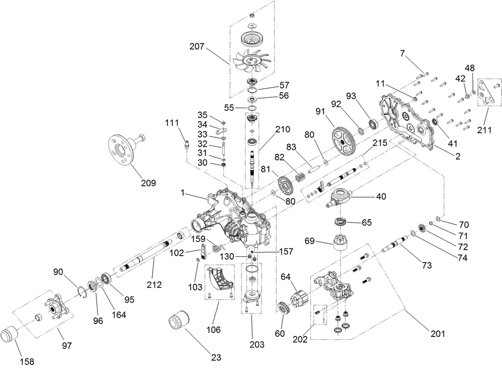 Lh Transmission Assembly Diagram and Parts List for 44410 400000000-406814863 Toro Lawn Mower