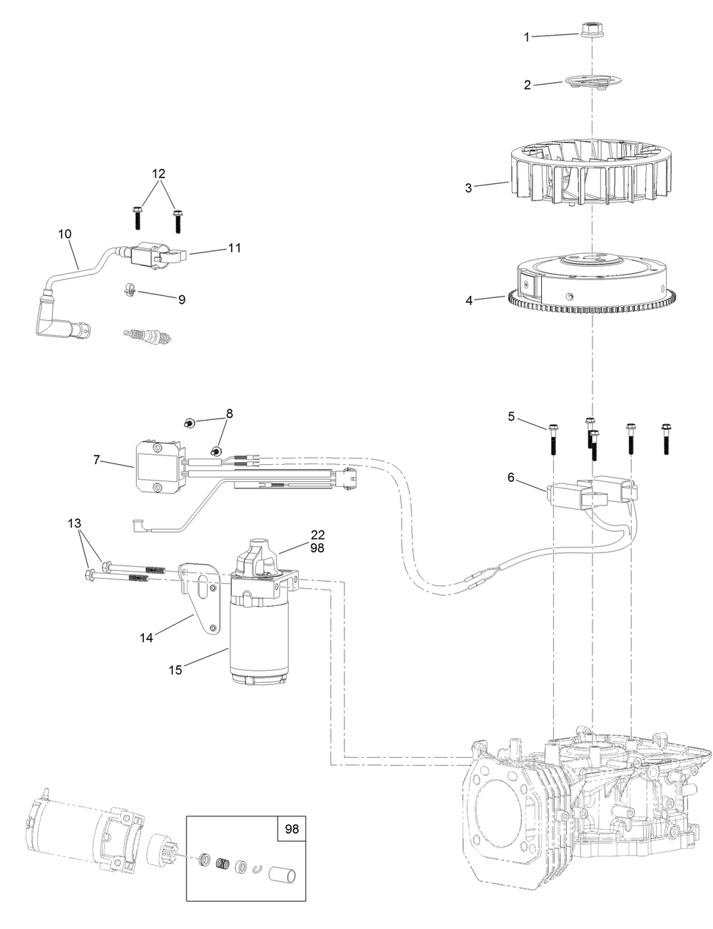 Ignition And Electrical Assembly Diagram and Parts List for 33522 402263122 - 410999999 Toro Trimmer