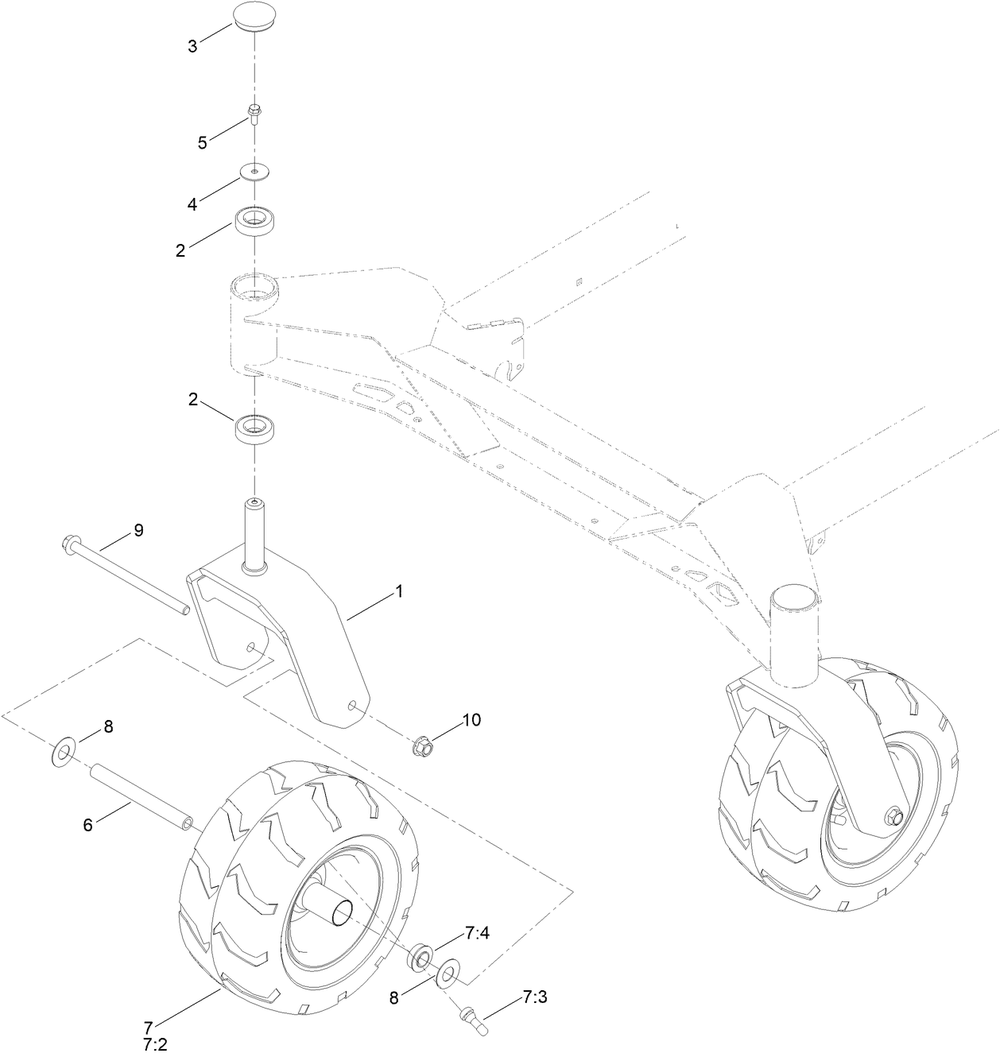 Castor Wheel Assembly Diagram and Parts List for 76610 400000000 - 417419999 Toro Lawn Tractor