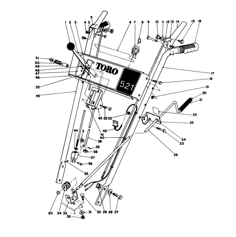 Handle Assembly Diagram and Parts List for 38056 7000001 - 7999999 Toro Snow Blower