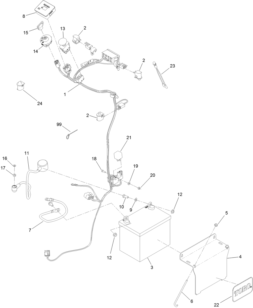 Wire Harness Assembly Diagram and Parts List for 74523 403294044-404313999 Toro Lawn Mower