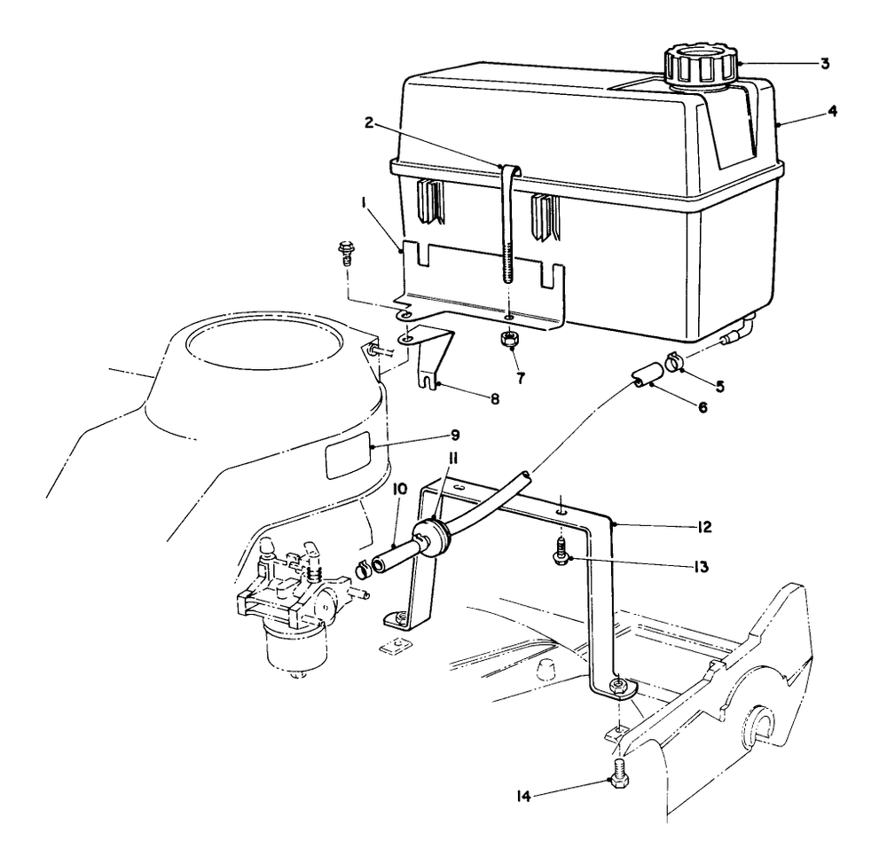 Gas Tank Assembly Diagram and Parts List for 22037B 49000001 - 49999999 Toro Lawn Mower