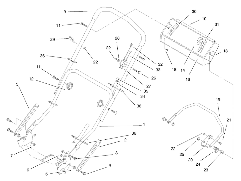 Handle Assembly Diagram and Parts List for 20776 8900001 - 8999999 Toro Lawn Mower
