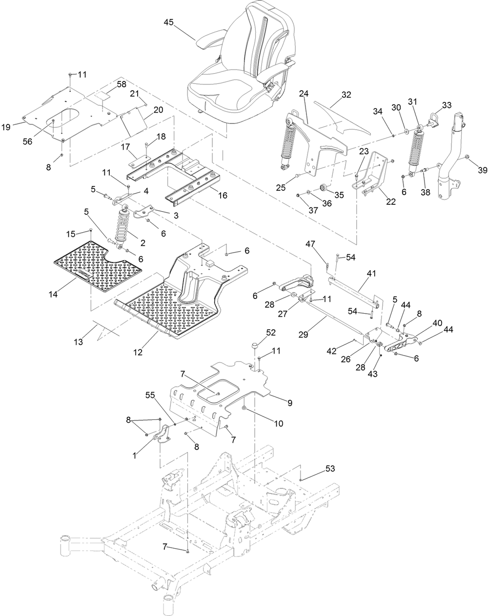 Suspension Platform And Seat Assembly Diagram and Parts List for 74480 400000000-999999999 Toro Lawn Tractor