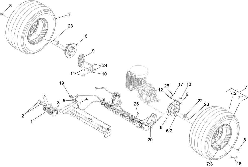 Rear Wheel And Park Brake Assembly Diagram and Parts List for 74955CP (290000001-290999999)(2009) Toro Lawn Mower