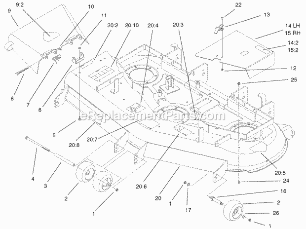 52-In. Deck Assembly Diagram and Parts List for 74175 200000001-200999999 Toro Lawn Mower