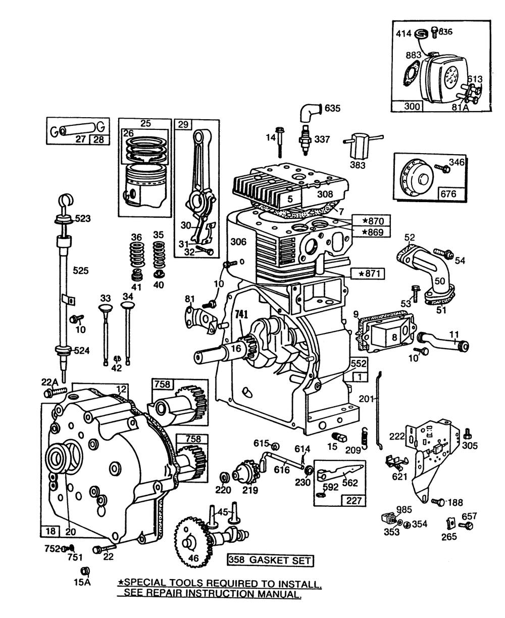 Engine Briggs & Stratton Model No. 252416-0735-01 Diagram and Parts List for 38160 7000001 - 7999999 Toro Snow Blower