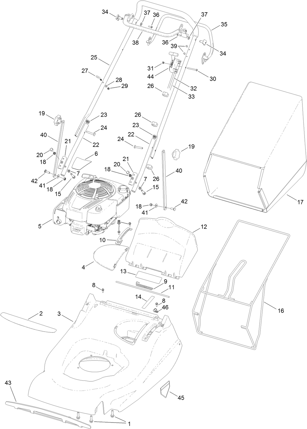 Upper Assembly Diagram and Parts List for 02656 (313000001-313999999)(2013) Toro Lawn Mower