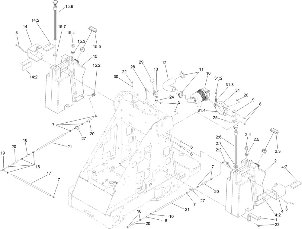 Fuel Tank And Air Filter Assembly Diagram and Parts List for 22318 409342969 - 409809999 Toro Lawn Tractor Accessories
