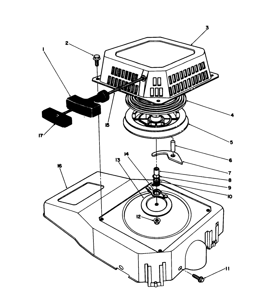 Recoil Assembly Diagram and Parts List for 20627C 8000001 - 8999999 Toro Lawn Mower