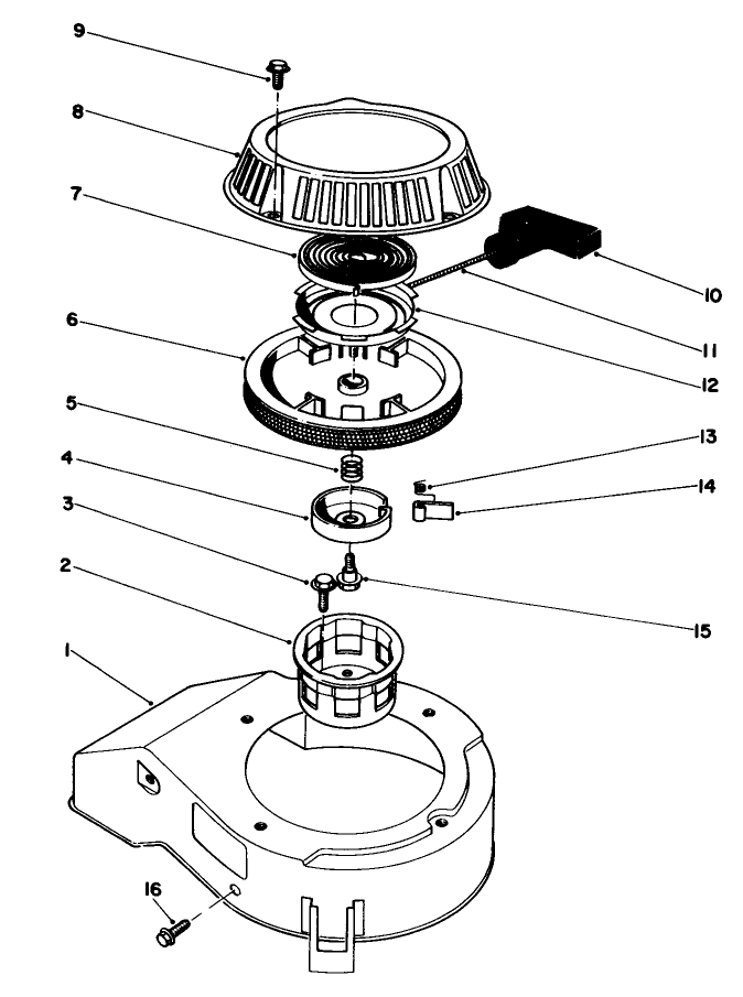 Recoil Assembly Diagram and Parts List for 20581 3000001 - 3999999 Toro Lawn Mower
