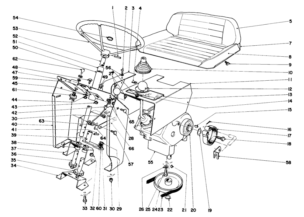 Steering And Transmission Assembly Diagram and Parts List for 57054 0000001 - 0999999 Toro Lawn Tractor