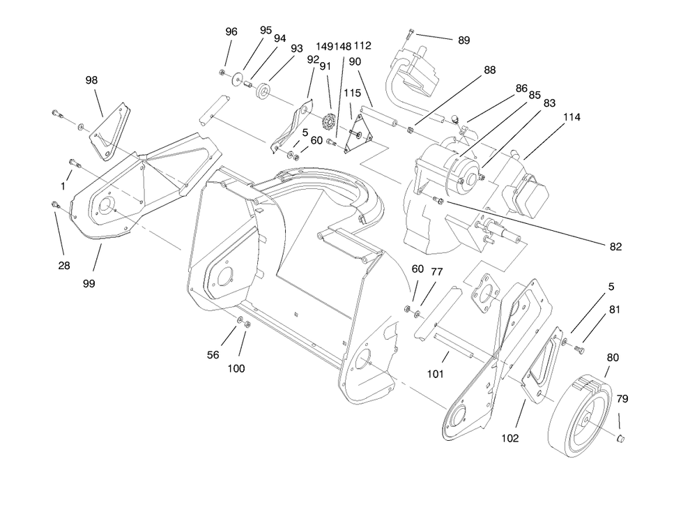 Engine & Wheel Assembly Diagram and Parts List for 38176 8900001 - 8999999 Toro Snow Blower