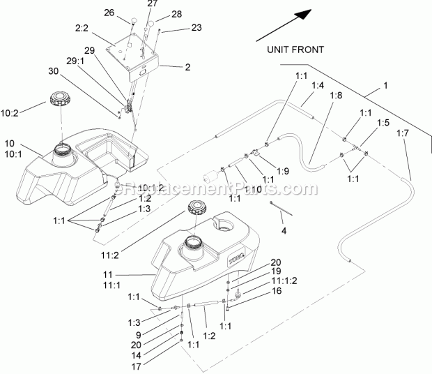 Fuel Tank Assembly Diagram and Parts List for 74282 280000001-280999999 Toro Lawn Mower