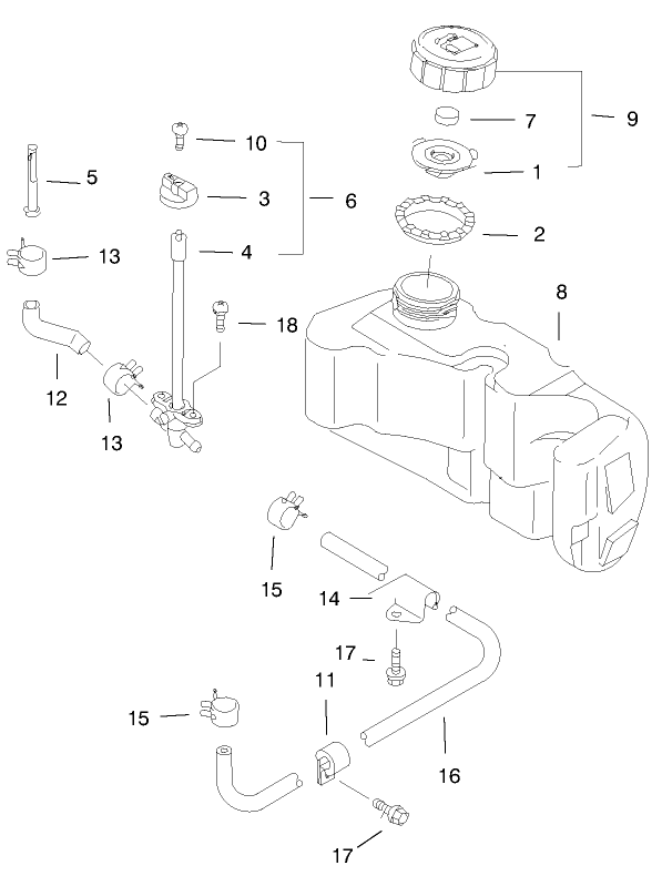 Fuel Tank & Valve Assembly Diagram and Parts List for 20044 99000001 - 99999999 Toro Lawn Mower
