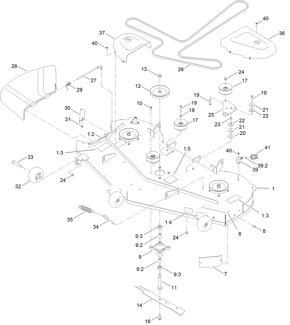 60 Inch Deck Assembly Diagram and Parts List for 75762 400000000 - 413999999 Toro Lawn Tractor