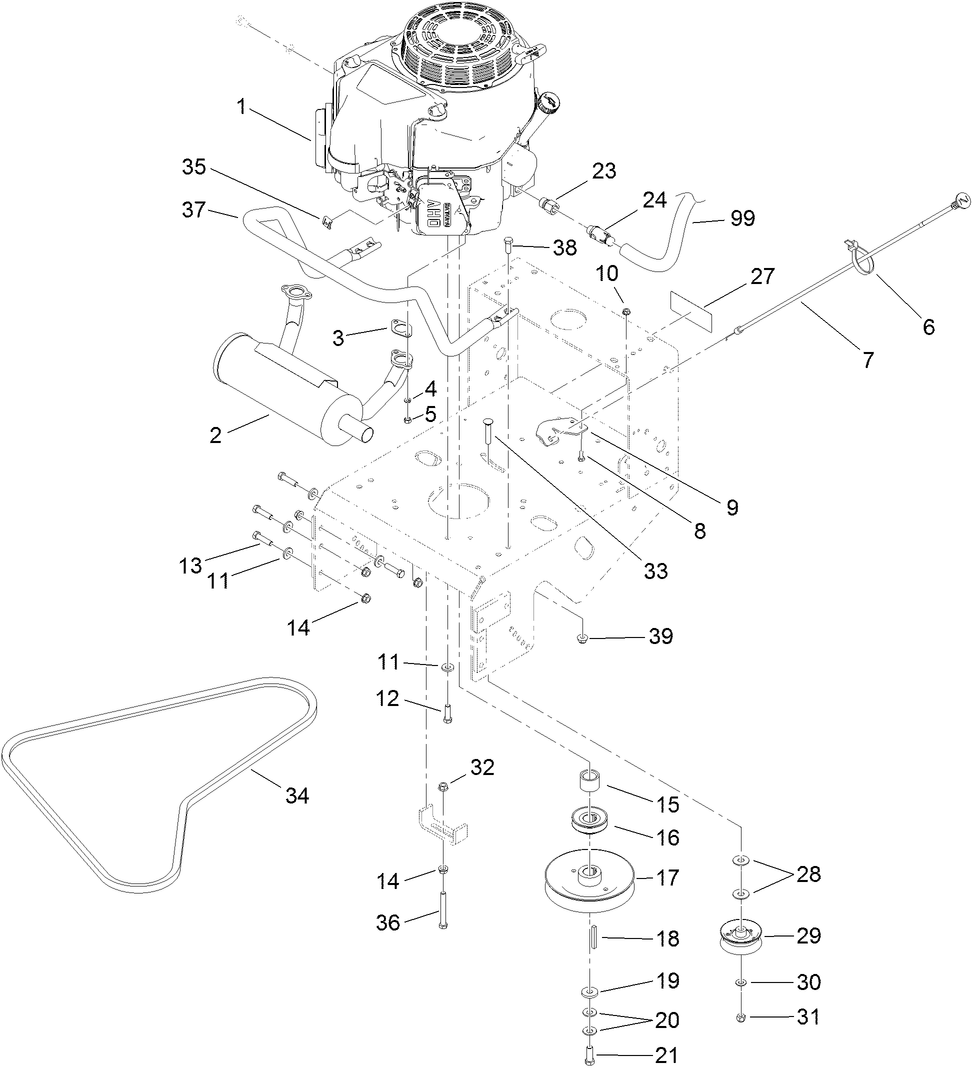 Engine And Exhaust Assembly Diagram and Parts List for 30672 405670000-410299999 Toro Lawn Mower