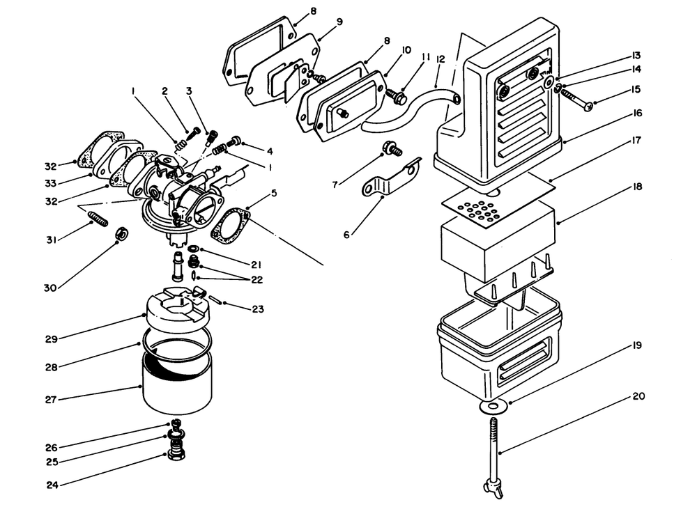 Air Cleaner & Carburetor Assembly Diagram and Parts List for 62032 8000001 - 8999999 Toro Generator