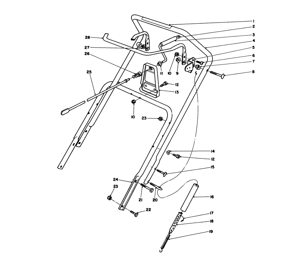 Handle Assembly Diagram and Parts List for 38180 7000001 - 7999999 Toro Snow Blower