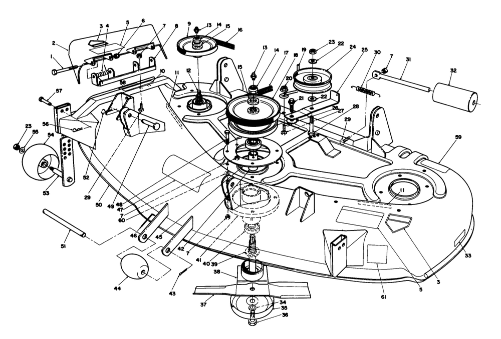 44" Cutting Deck Model No. 55660 (Optional) Diagram and Parts List for 55620 9000001 - 9999999 Toro Lawn Tractor