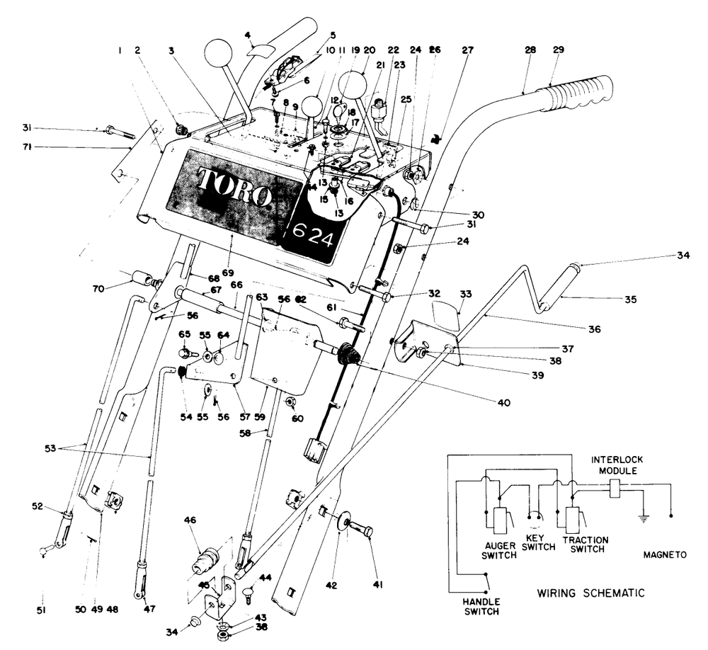 Handle Assembly Diagram and Parts List for 38065 8000001 - 8999999 Toro Snow Blower