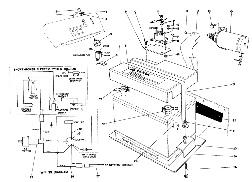 12 Volt Starting Motor Kit 42-3370 (Optional) Diagram and Parts List for 38155 7000001 - 7999999 Toro Snow Blower