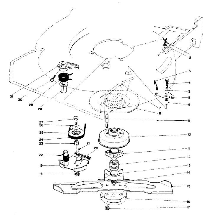 Blade Brake Clutch Assembly Diagram and Parts List for 10500 1000001 - 1999999 Toro Lawn Mower