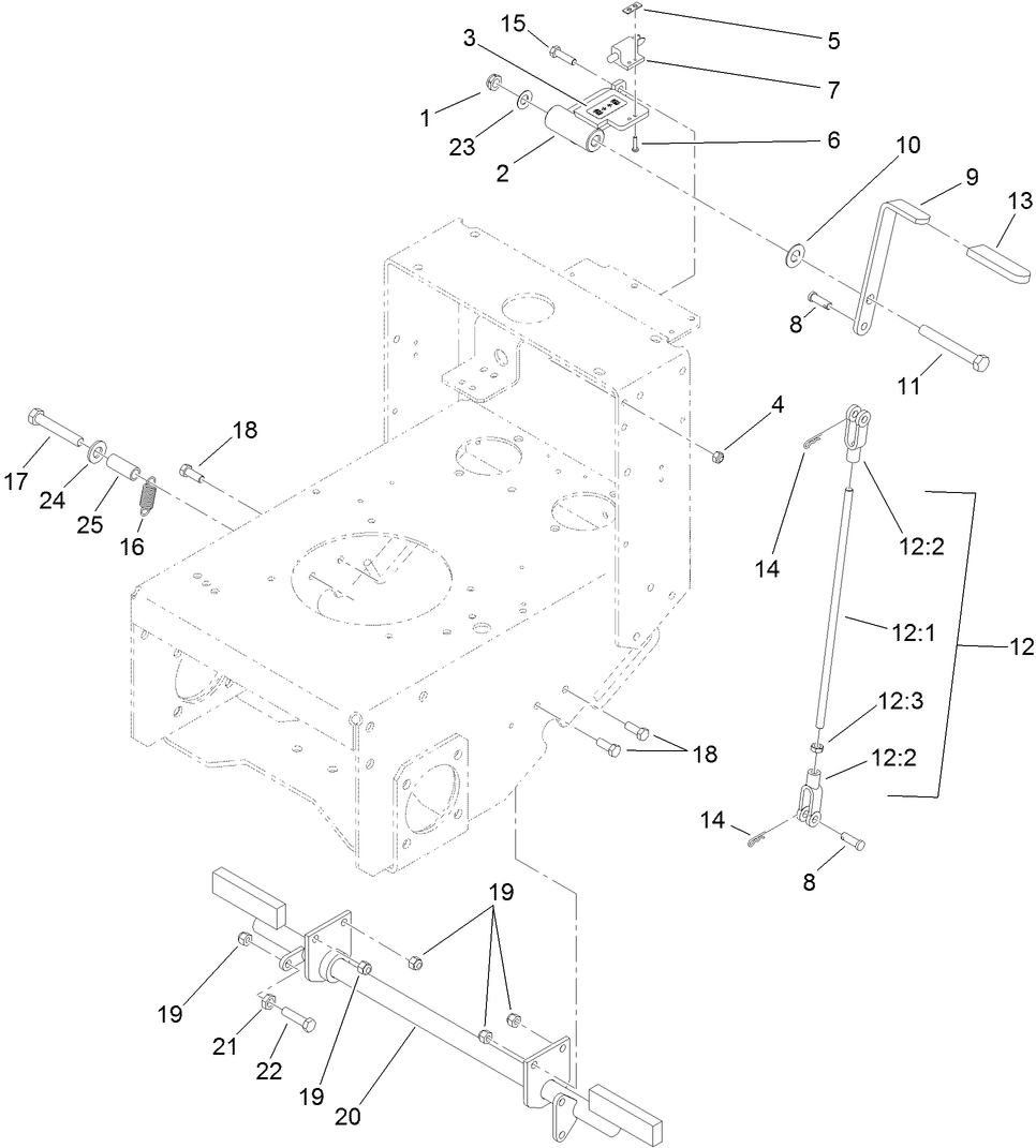 Parking Brake Assembly Diagram and Parts List for 39488 (312000001-312999999)(2012) Toro Lawn Mower