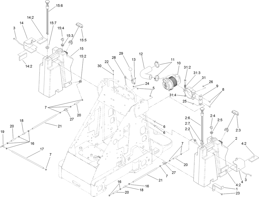 Fuel Tank And Air Filter Assembly Diagram and Parts List for 22318 400000000 - 401999999 Toro Lawn Tractor Accessories