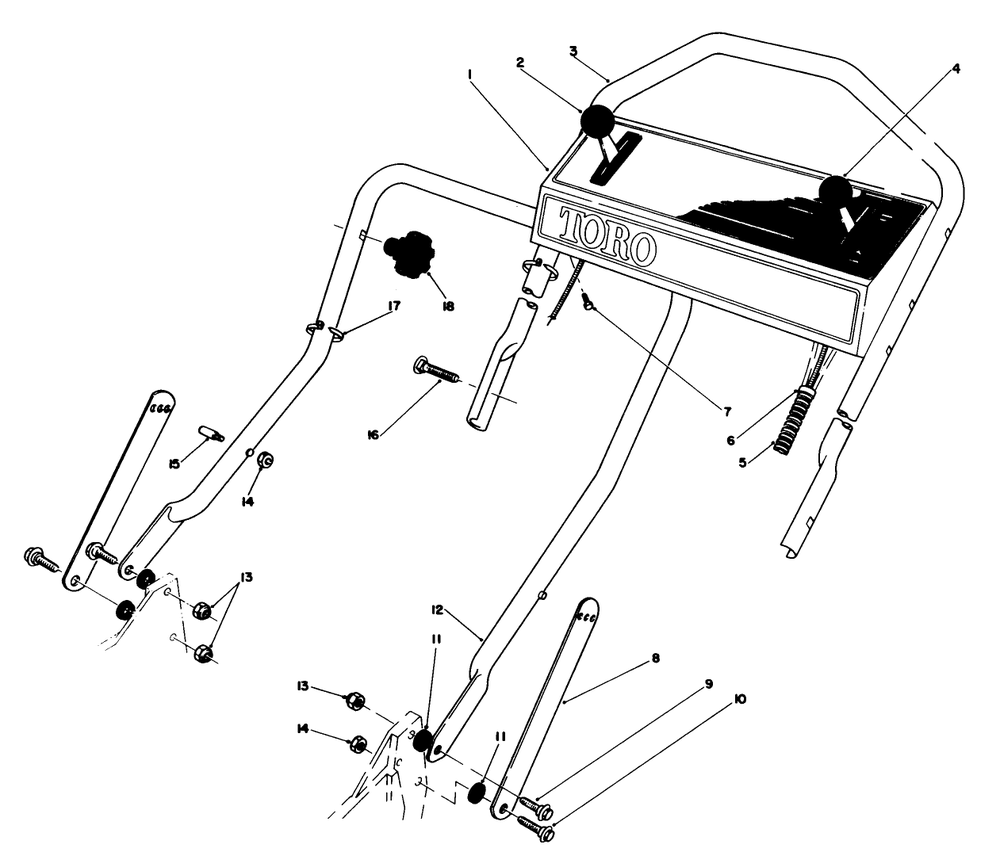 Handle Assembly Diagram and Parts List for 20620 6000001 - 6999999 Toro Lawn Mower