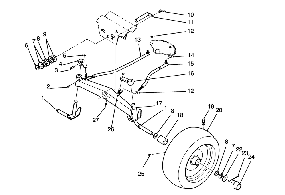 Front Axle Assembly Diagram and Parts List for 72081 3900001 - 3999999 Toro Lawn Tractor